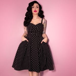 EUC MANEATER SWING DRESS IN BLACK POLKA DOT (SZ M) - VIXEN BY MICHELINE PITT